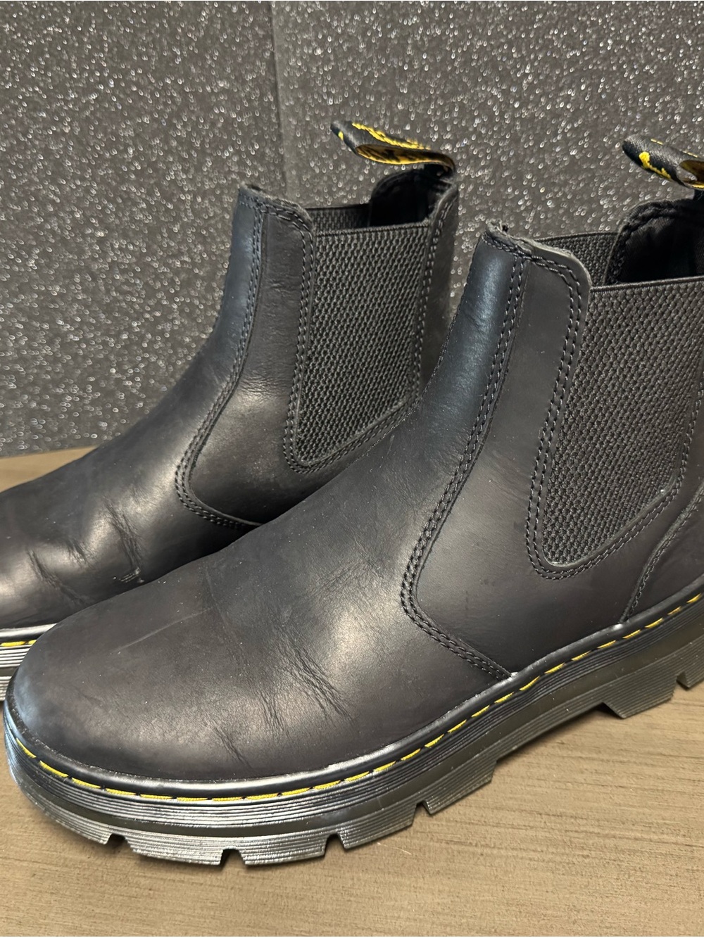 Dr. Martens Black Chelsea Lug Boots with Yellow Stitching - Picture 2 of 10